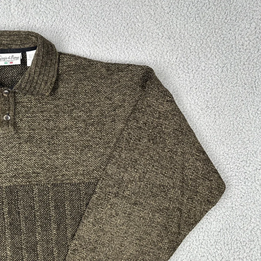 Giorgio di Firenze 1/4 Button Sweater Men XL Brown Acrylic Wool Blend Knit Italy